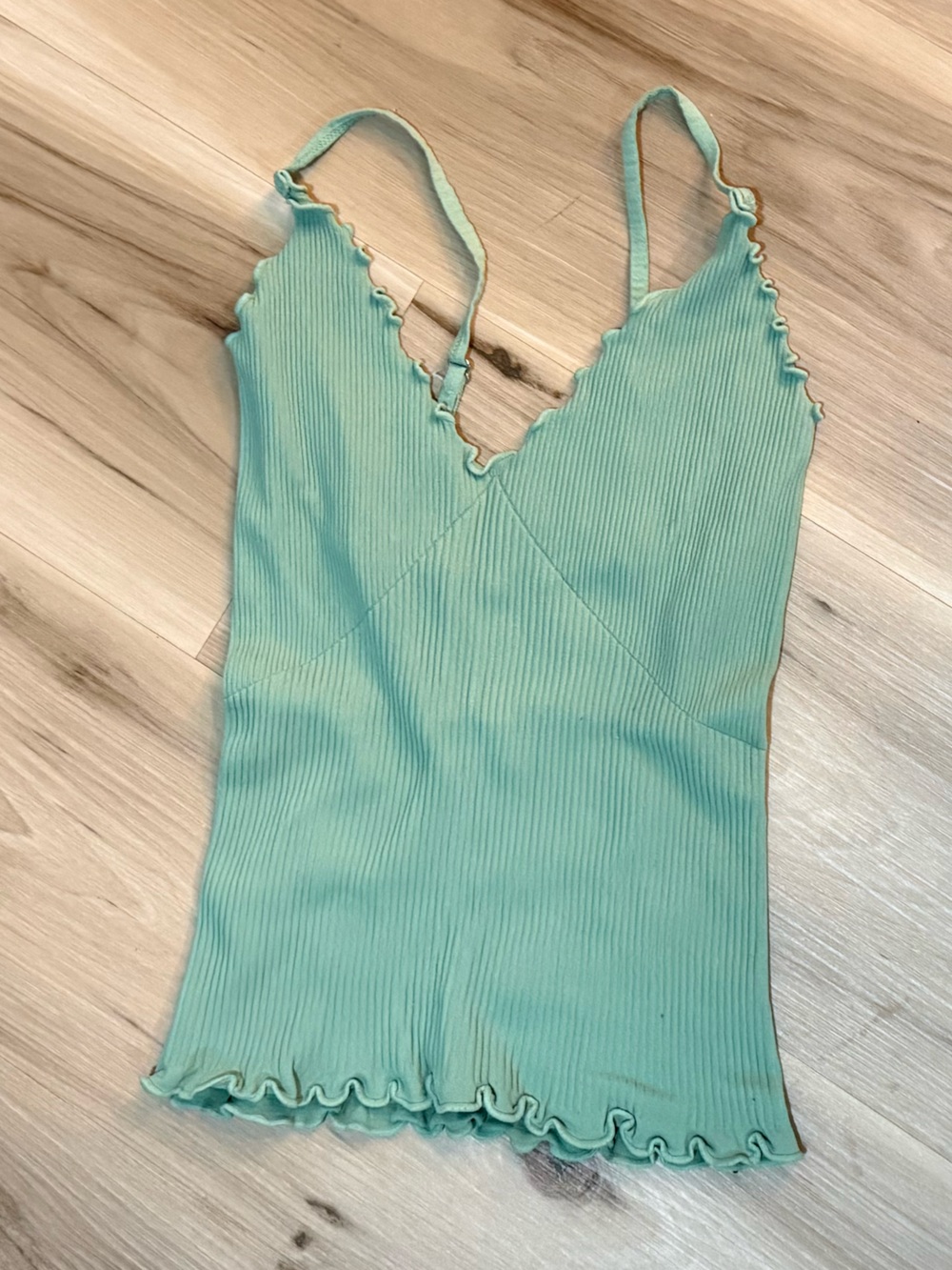 Free People Ribbed V-Neck Tank Top - Mint Green